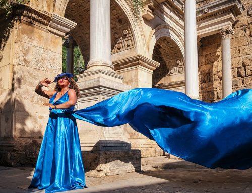 Blue Flying Dress Photo Session in Antalya Old City