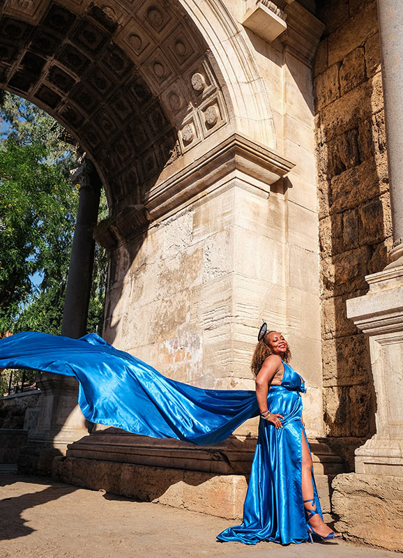 Blue Flying Dress Photo Session in Antalya Old City